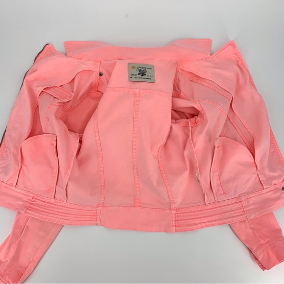 Zara TRF Premium Wash Salmon Pink Moto-Style Lightweight Denim Jacket, Small - Picture 14 of 16